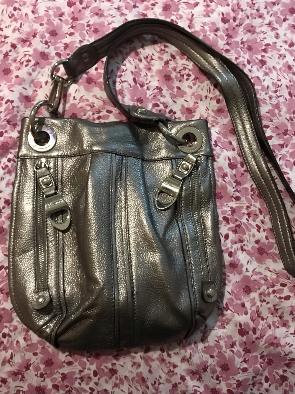 b. makowsky Pewter Leather Crossbody Bag